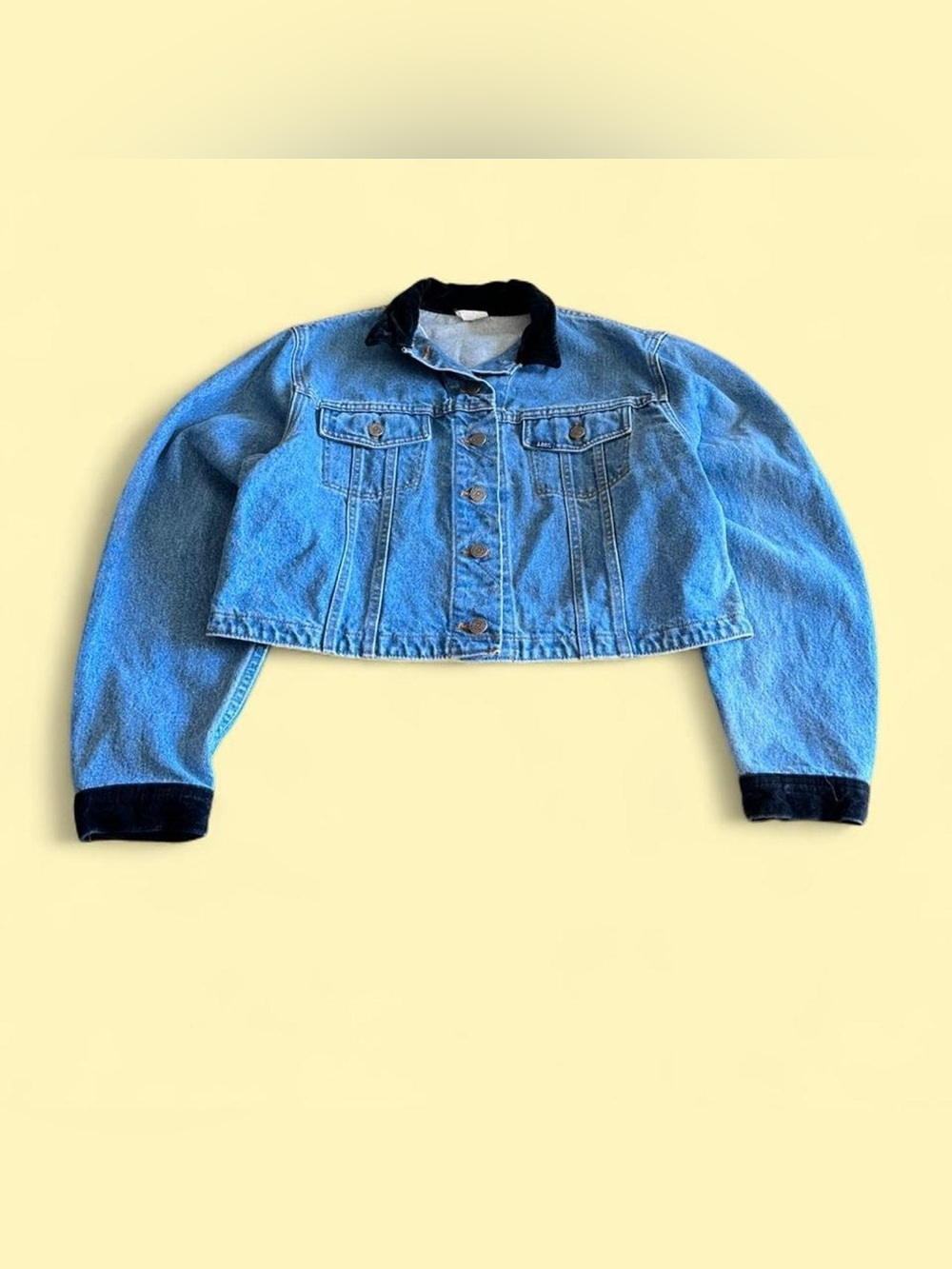 Vintage Lee Denim Jacket Blue Women’s L Cropped Velvet Collar Trucker
